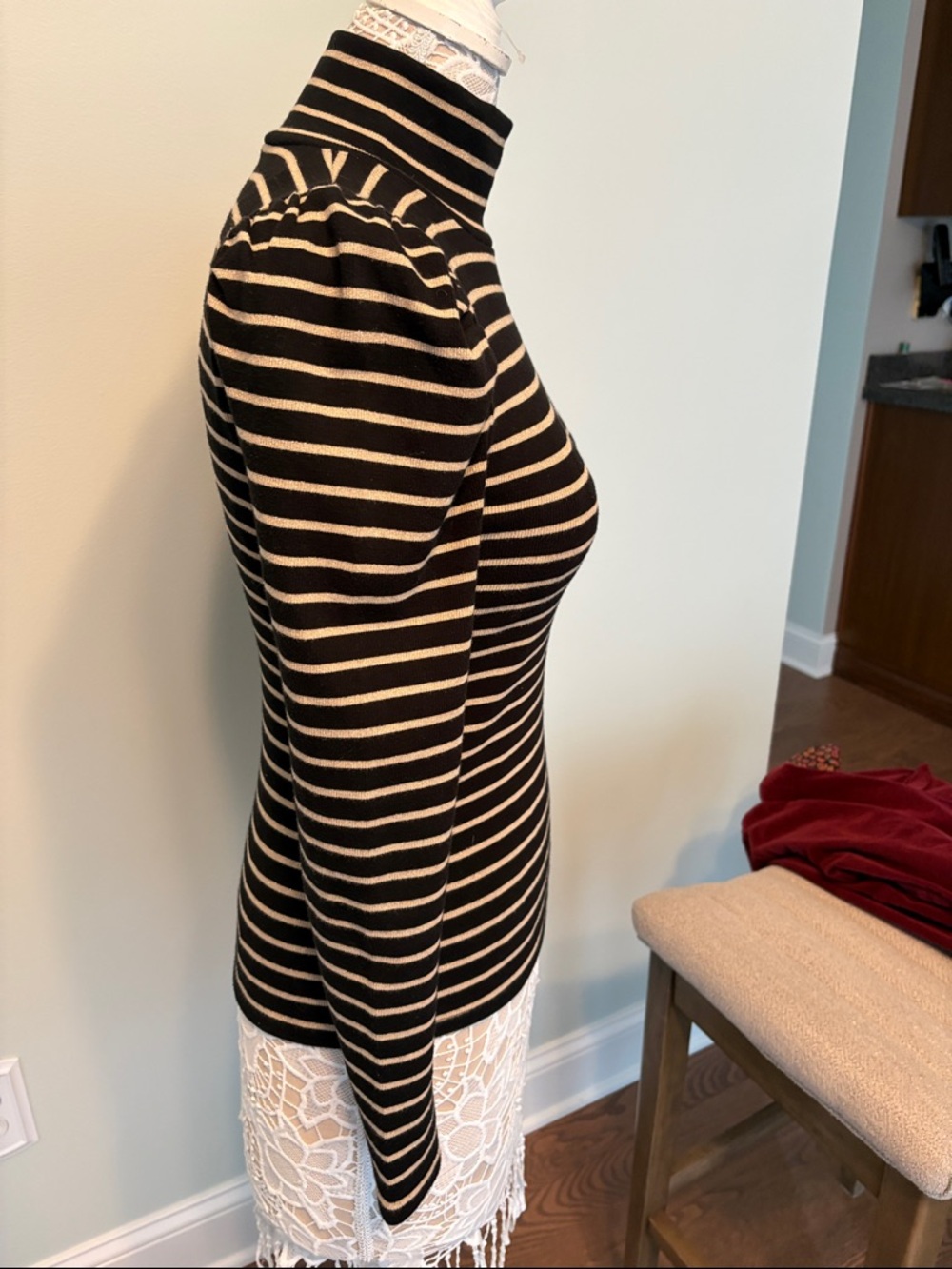 J. Crew Black and Cream Striped Turtleneck Sweater Size XS - Picture 2 of 6